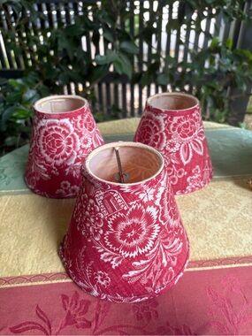 Pierre Deux Red Toile Floral Fabric Lamp Shades ♥️ Set of 3